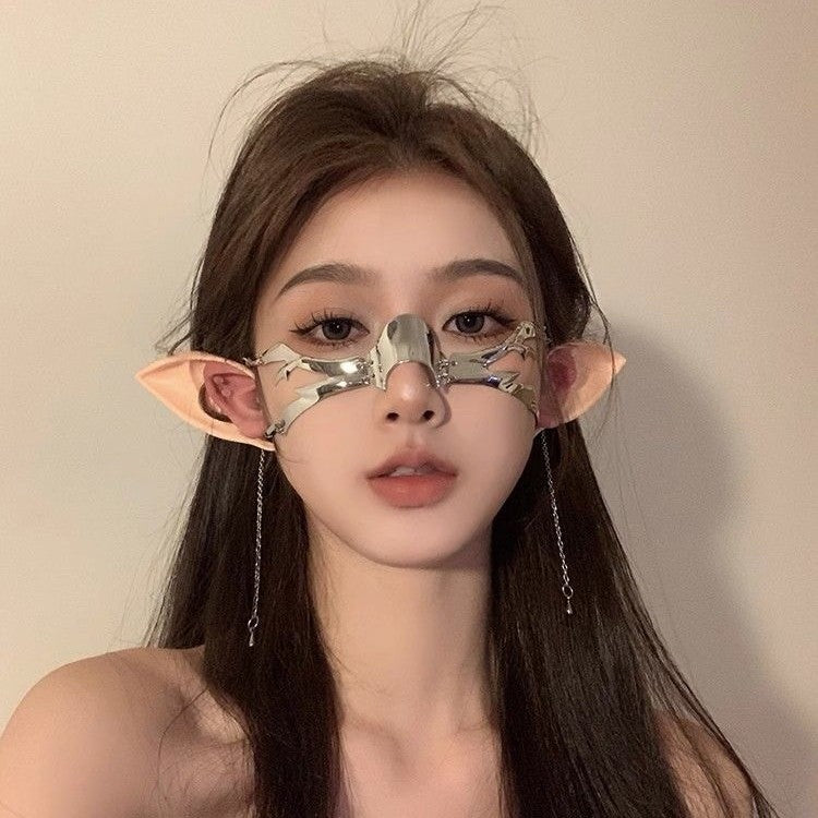 Cyberpunk Metallic Nose Ring Mask & Ear Set Adjustable