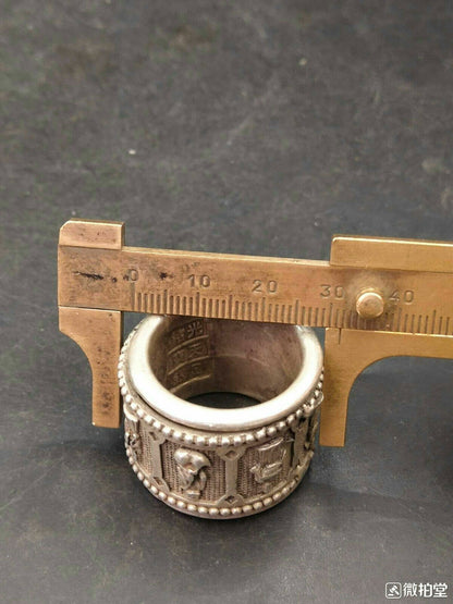 Chinese Old Tibetan Silver hand-carved Eight Immortals Ring