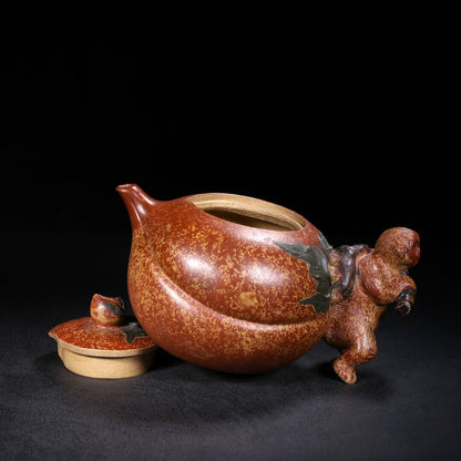 Chinese Yixing Zisha Clay Handmade Exquisite Teapot （灵猴献寿 底款：蒋蓉）