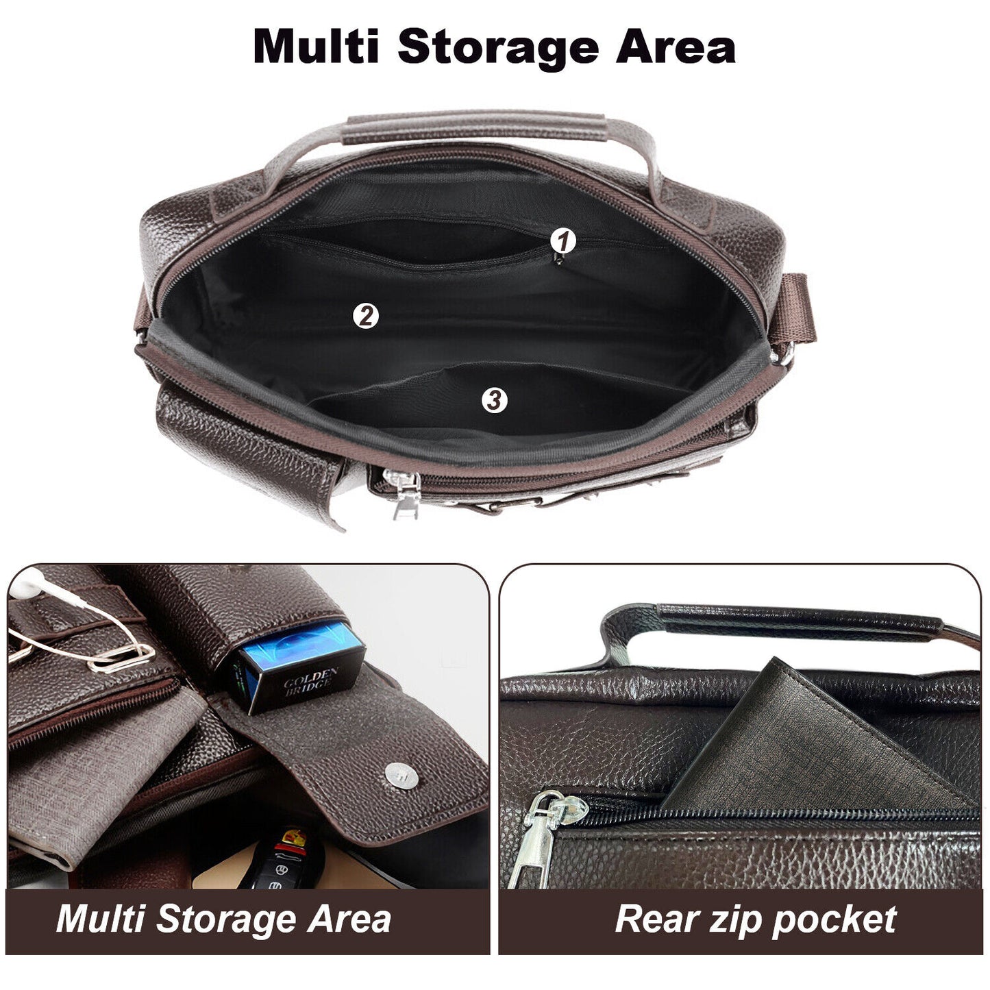 Men's Leather Messenger Bag Waterproof Handbag Cross Body Tote Shoulder Satchel