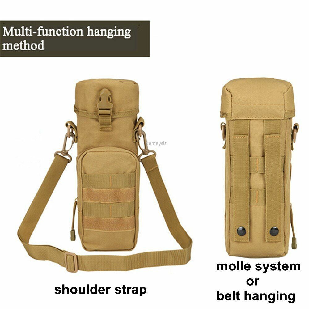 Water Bottle Pouch Nylon Outdoor Military Travel Kettle Bag Shoulder Strap Green