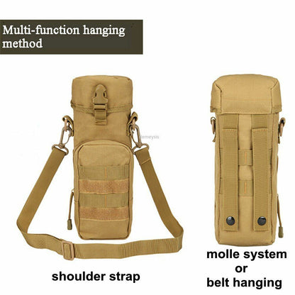 Water Bottle Pouch Nylon Outdoor Military Travel Kettle Bag Shoulder Strap Green