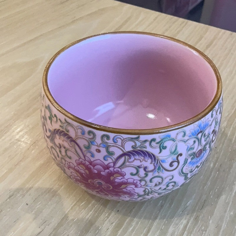 Chinese Enamel Twisted Lotus Tea Cup 160ml Pink Couple/Parents Gift