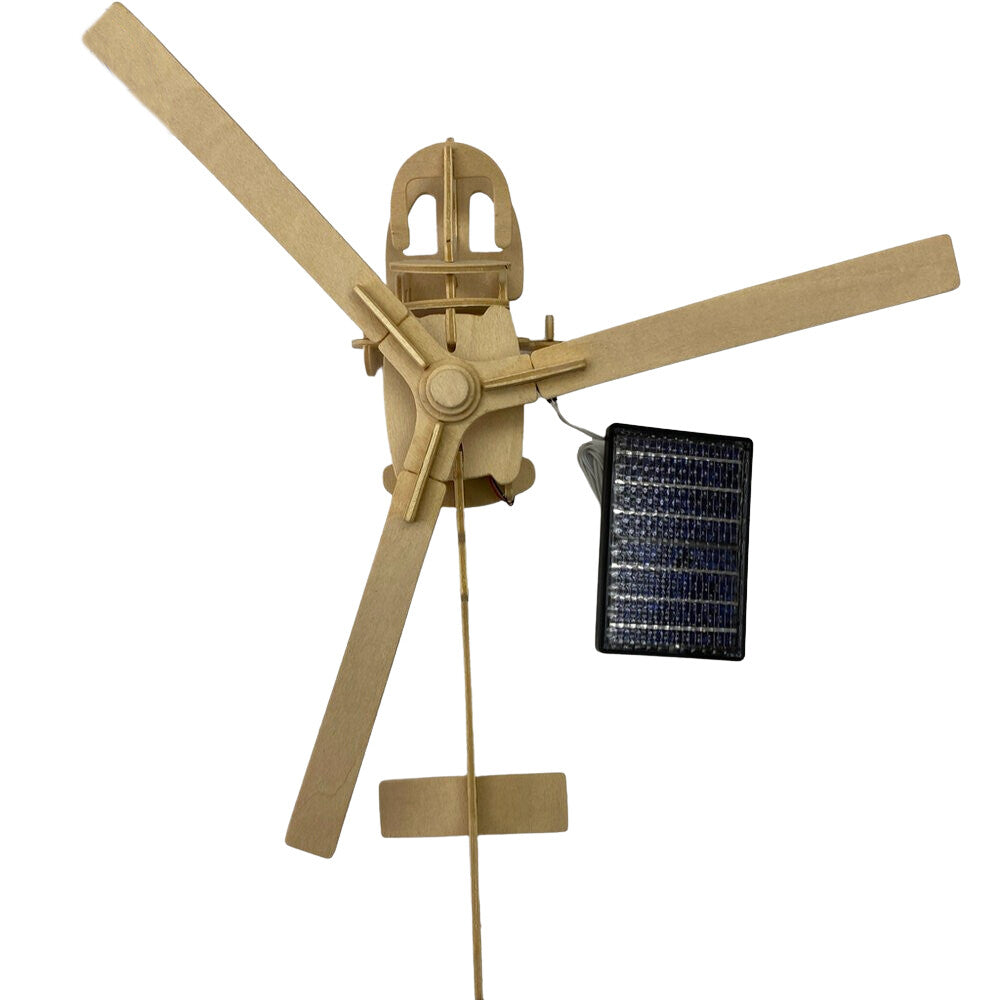 Solar Powered Wooden Helicopter Model with Motor Educational Kit