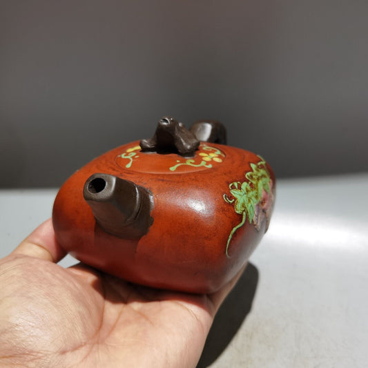 Chinese Yixing Zisha Clay Handmade Exquisite bat Grapes Teapot 品名：四方来福壶 底款：顾景舟