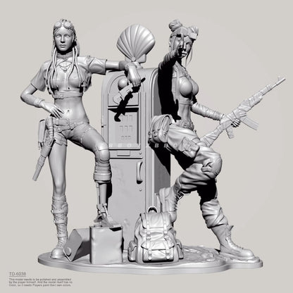 1/35 resin figure model Twin sisters in competitive battlefield 3D Printing