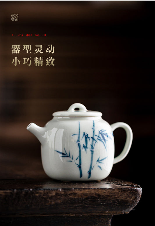 110ml Chinese Clay Pottery Porcelain Hand Painted Bamboo Flower Teapot Tea Pot