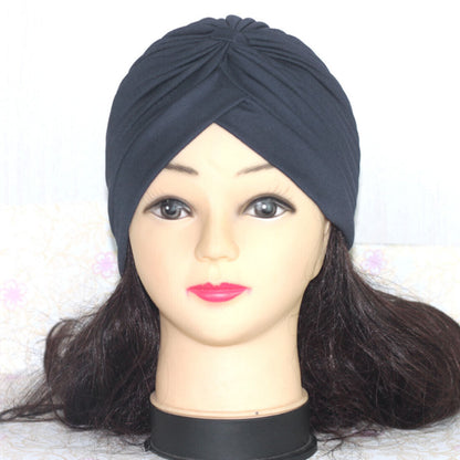 Women Stretchy Turban Hat Muslim Hat Solid Color Wrap Hijab Knotted Indian Caps