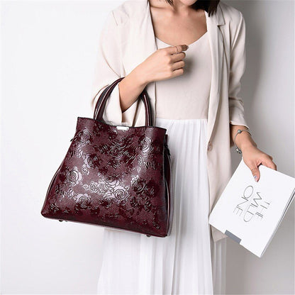 3D Flowers Print Tote Bag 2 Sets Purses Handbag Shoulder Crossbody Polyester