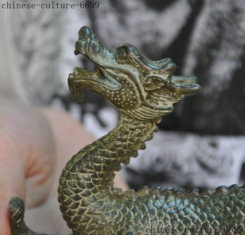 Old China bronze Feng Shui auspicious Dragon Loong Dragons Zodiac animal statue