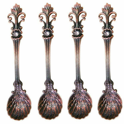 4Pcs/Set 11cm Royal Style Metal Carved Coffee Tea Spoon Vintage Antique Flatware