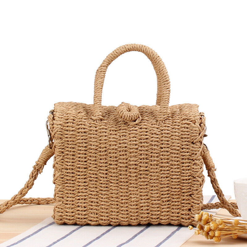 New Small Messenger Summer Casual Straw Crossbody Bag Square Beach Tote Bag