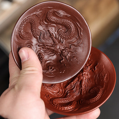 Handmade Tea Cup Dragon Carved Master Cup Real Yixing Zisha Purple Clay 50ml Cup