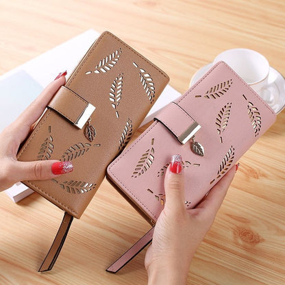Fashion Hollow Leaf Wallet Casual Leather Pouch Zipper Card Bag Clutch Polyester