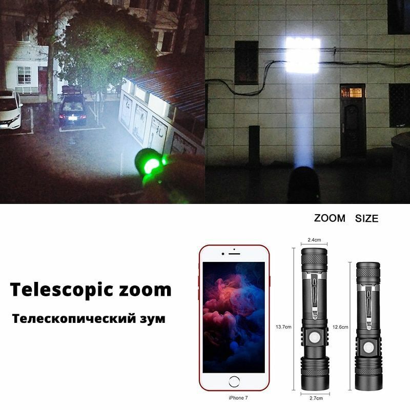 LED Flashlight Ultra Bright XP-L V6 Lamp Beads Waterproof Torch Zoomable 4 Modes