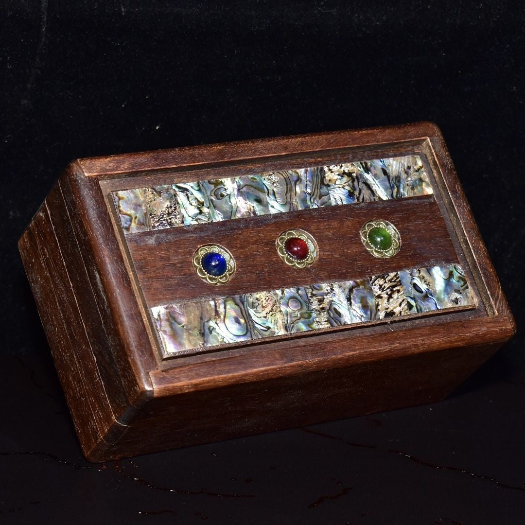Rosewood Puzzle Box 14×8.5×6cm Abalone Shell Inlay Gem Lockwood Antique Box