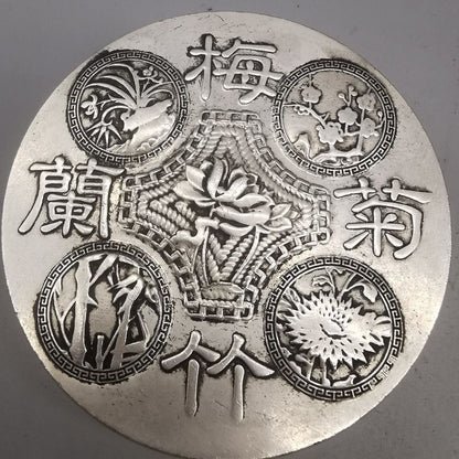 Silver Plated Four Gentlemen Ink Box Ink Holder Calligraphy Seal Mud Box