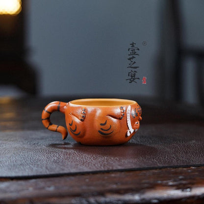130ml Yixing Purple Clay Handcarved Tiger Master Cup Tea Bowl Kungfu Teaware