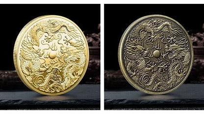 Commemorative Coin Double Dragon Nafu Gold Silver Bronze Chinese Classical Badge