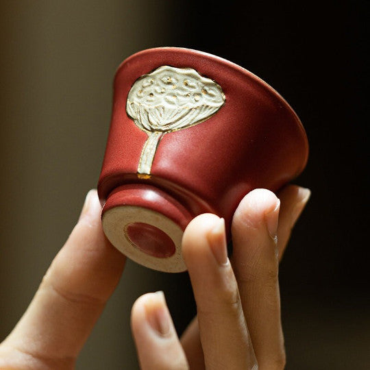 Lotus Ceramic Tea Cup with Saucer Small Gongfu Cup