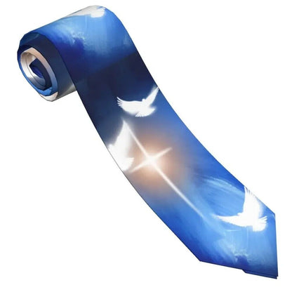 Men Neckties 8cm Polyester Glowing Christian Cross Three Doves Women Narrow Ties