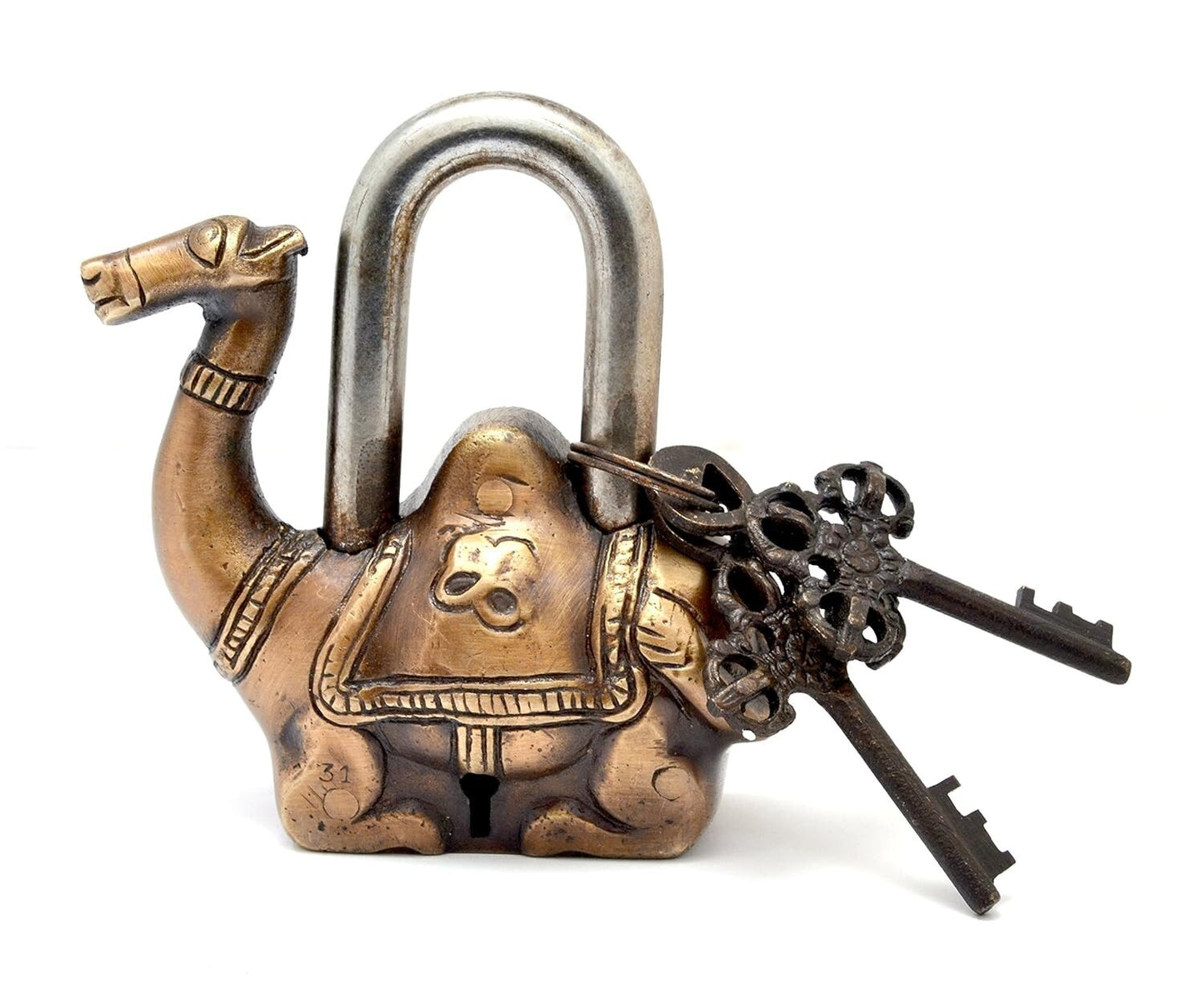 Antique Look Camel Design Functional Brass Padlock with 2 Keys
