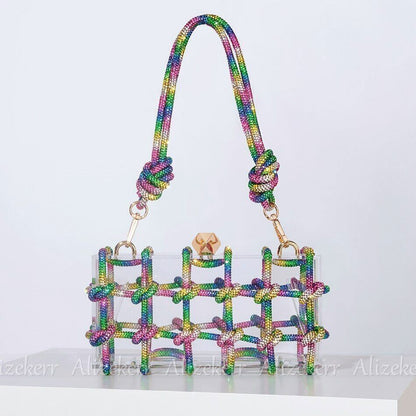 Clutch Bags Women Woven Rope Rhinestone Purses And Handbags Wedding Party