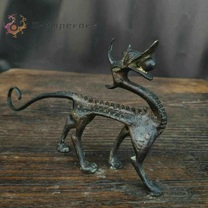 Chinese Bronze Copper Statue Carved Dragon Pen Holder Figurines