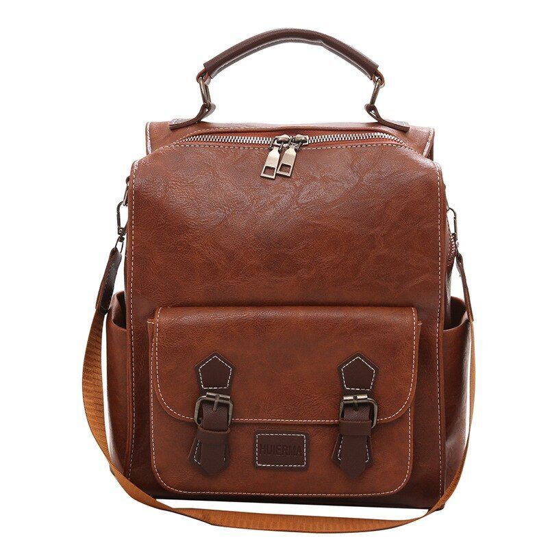Trendy Backpack Vintage Leather Brown Casual Travel Bag Retro Student School Bag
