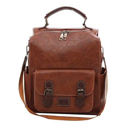 Trendy Backpack Vintage Leather Brown Casual Travel Bag Retro Student School Bag