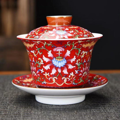 Enamel Covered Bowl San Cai Gaiwan Tea Maker Kung Fu Tea Set Lid Bowl Ceramics