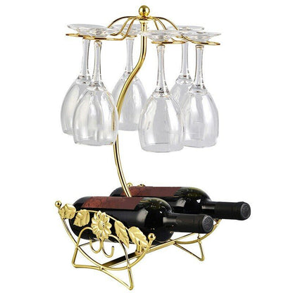 Wine Bottle Rack Holder Cup Holder Display Bottles Stand Hanging Stemware Shelf