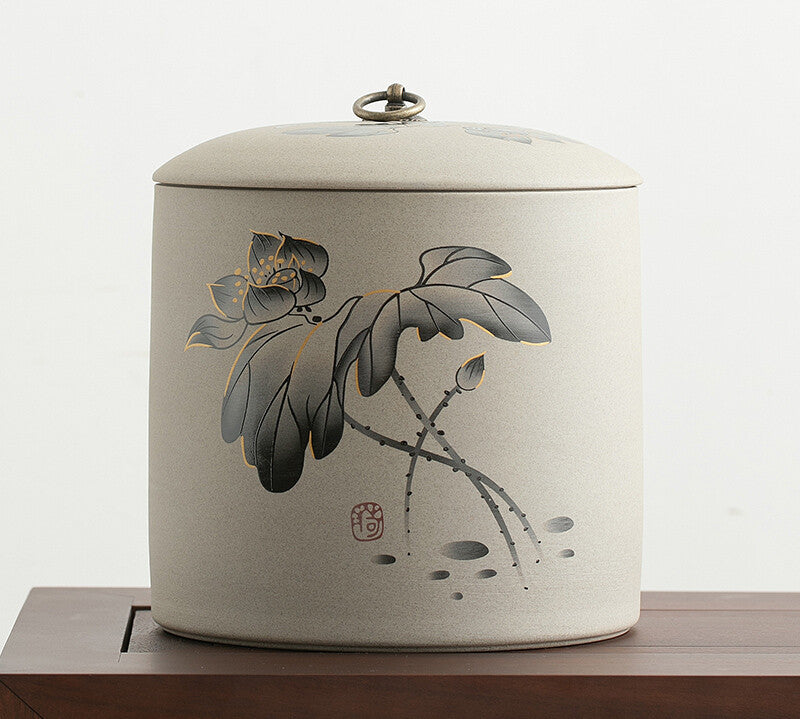 Tea Canister Crude Pottery Tea Caddy Storage For Pu'er Tea Cake Big Jar With Lid