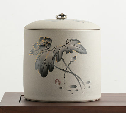 Tea Canister Crude Pottery Tea Caddy Storage For Pu'er Tea Cake Big Jar With Lid