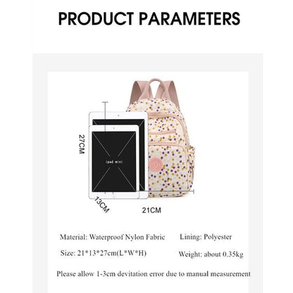 Small Backpack Flower Printing Shoulder Bag Waterproof Nylon Rucksack 20L Zipper
