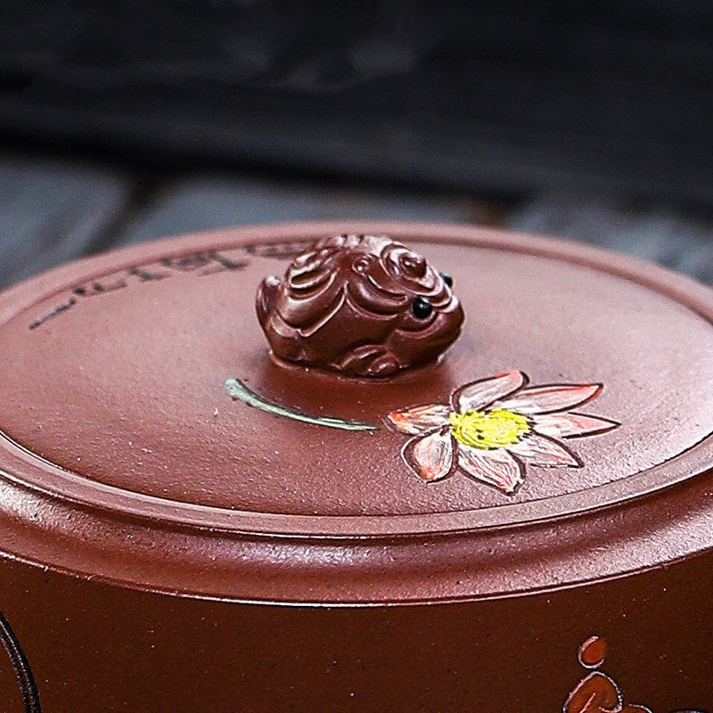 handpainted lotus flower real yixing zisha tea pot with certificate paper China