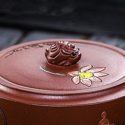 handpainted lotus flower real yixing zisha tea pot with certificate paper China