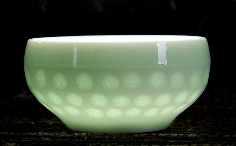 55ml Chinese Porcelain Tea Cup Ceramic Cup Lotus Carved Longquan Celadon Teacups