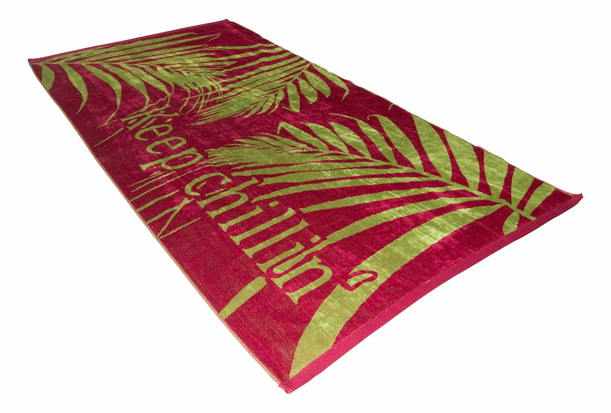 Friends & Home Red Keep Chillin' Velour Beach Towel 100% Cotton-36"x70"-400 GSM