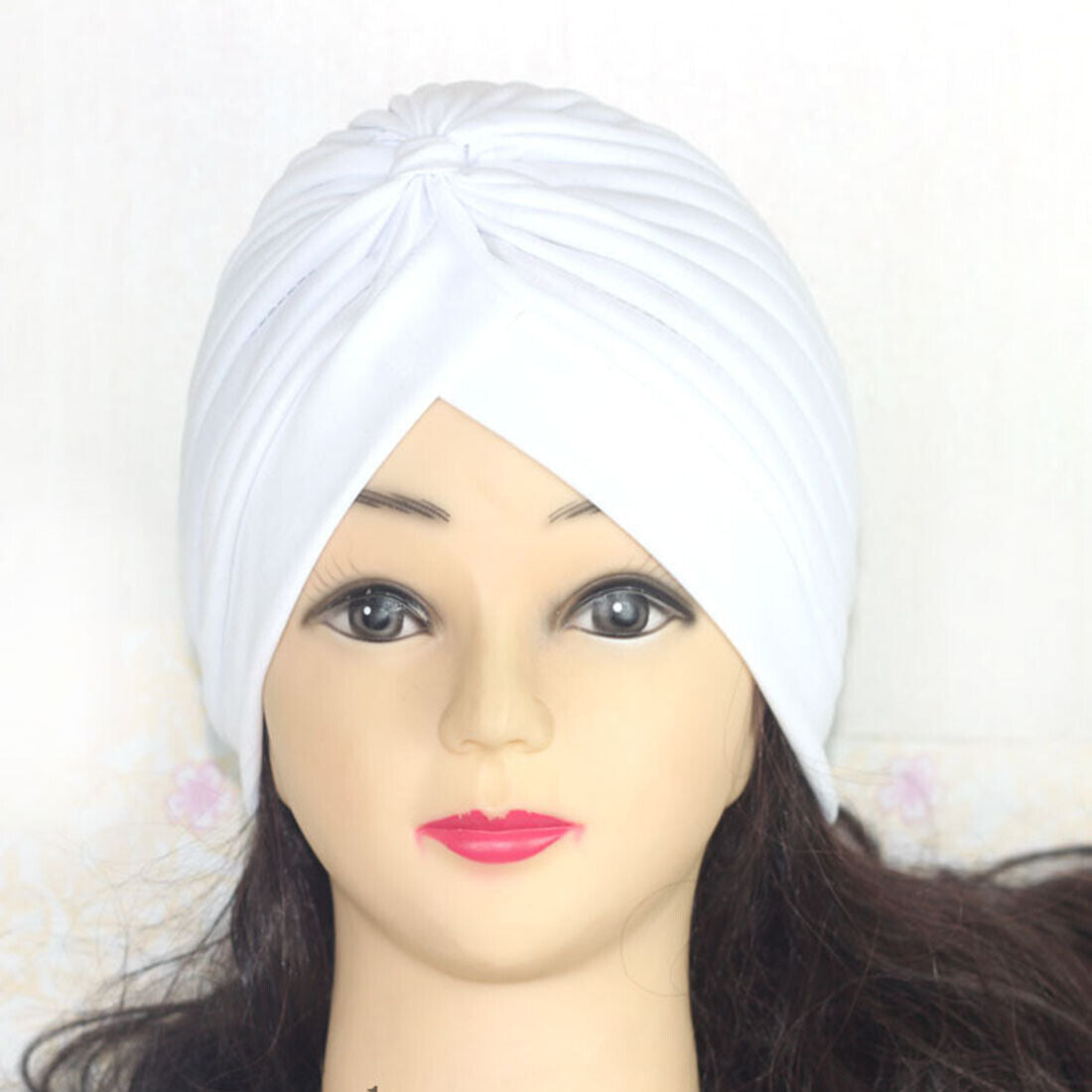Women Stretchy Turban Hat Muslim Hat Solid Color Wrap Hijab Knotted Indian Caps