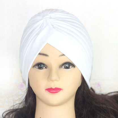 Women Stretchy Turban Hat Muslim Hat Solid Color Wrap Hijab Knotted Indian Caps