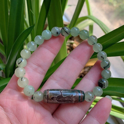 Women Bracelets Tibetan Dzi Agates Fashion Healing Beaded Charms Green Prehnites