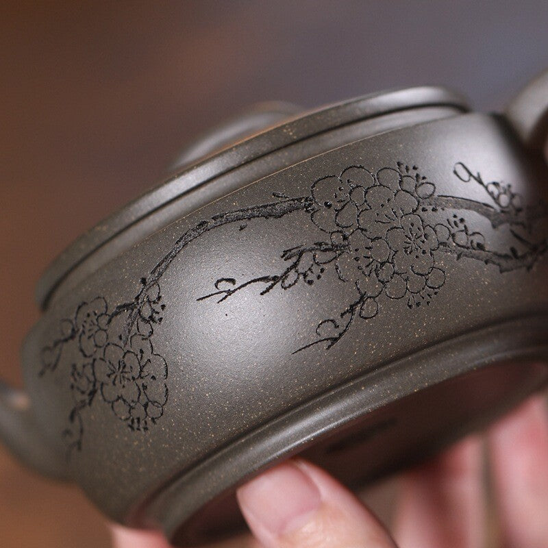 True Yixing Zisha Qing Duan Clay Pot Marked Flower China Tea Pot Handmade Carve