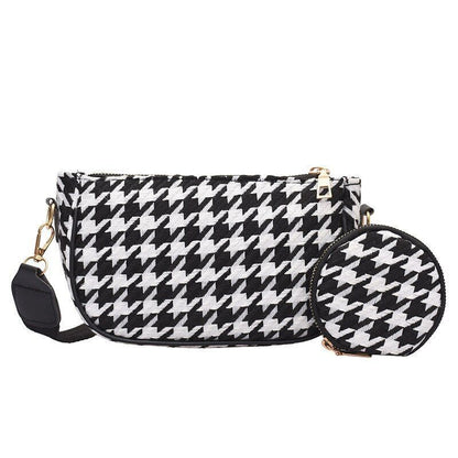 Vintage Plaid Print Shoulder Bag Round Purse Casual Small Crossbody Bags 2 pcs