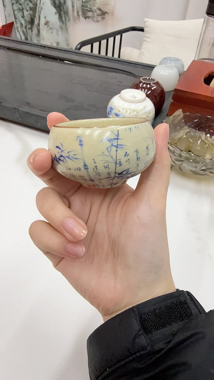 Bamboo Pattern Ceramic Teacup 65ml Kai Pian Master Cup Tea Accessory
