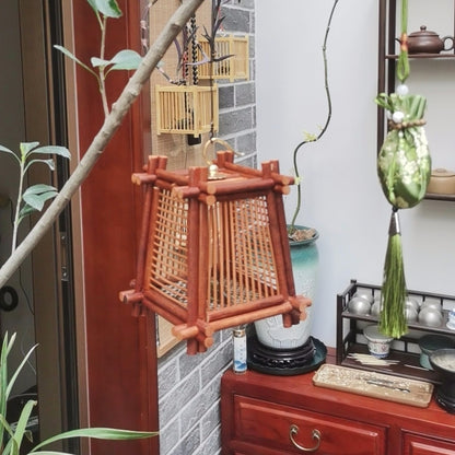 Handmade Brown Bamboo Katydid Cricket Cage Mortise Tenon Hanging Insect Box