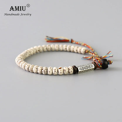 Natural Bodhi Beads Tibetan Buddhist Braided Cotton Thread LuckKnots Bracelet