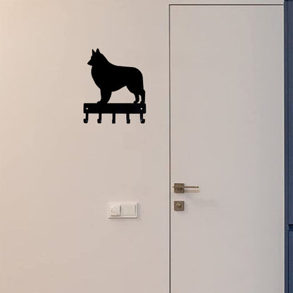 Belgian Tervuren Dog Key Rack & Leash Hanger - 9 inch Wide Metal Wall Art