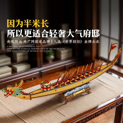 Traditional Dragon Boat Wooden Mortise Tenon Model Handmade Large Home Decor