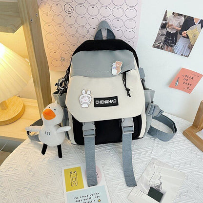 Small Backpack Contrasting Color School Bags Waterproof Nylon Casual Schoolbags